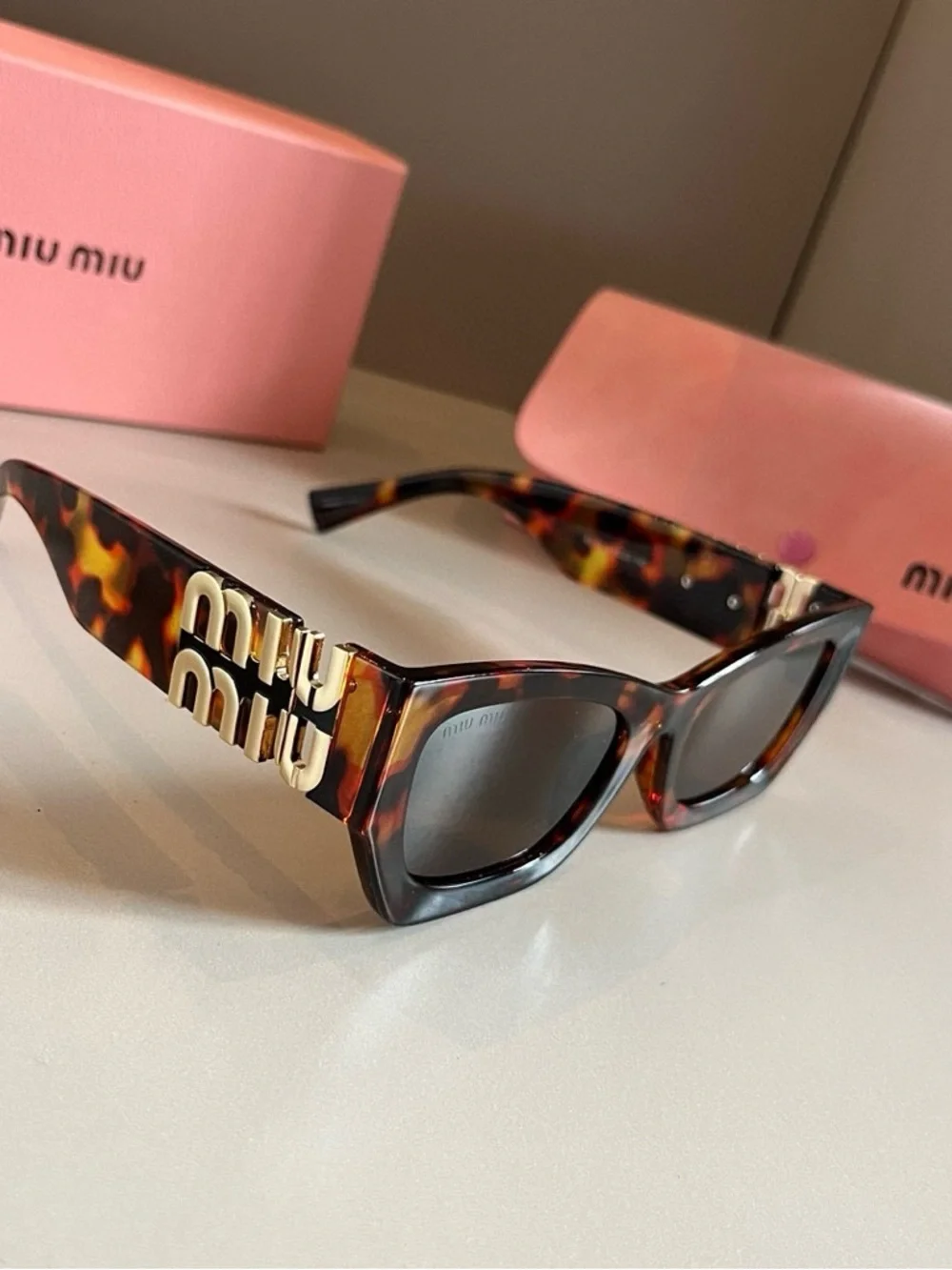 Miu Miu Tortoiseshell Acetate Sunglasses with Brown Lenses